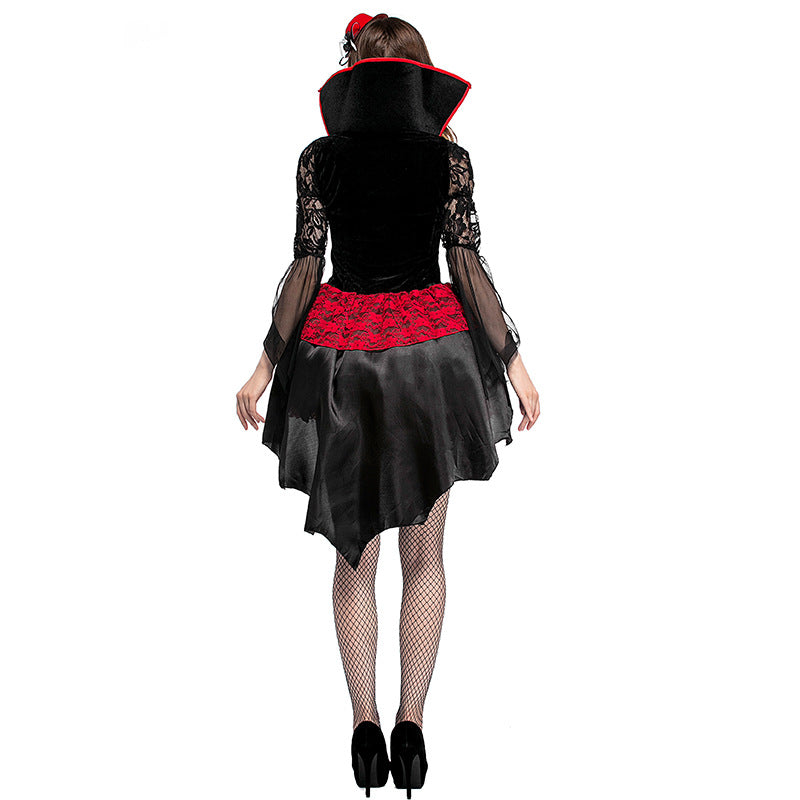 Women Sexy Vampire Classic Black Cosplay Costume Dress For Halloween Party Performance