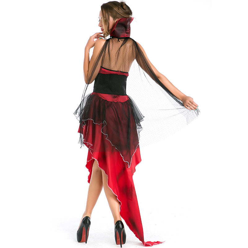 Women Sexy Vampire Classic Long Red Cosplay Costume Dress For Halloween Party Performance