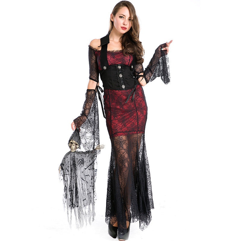 Women Sexy Vampire Mesh Cosplay Costume Dress For Halloween Party Performance