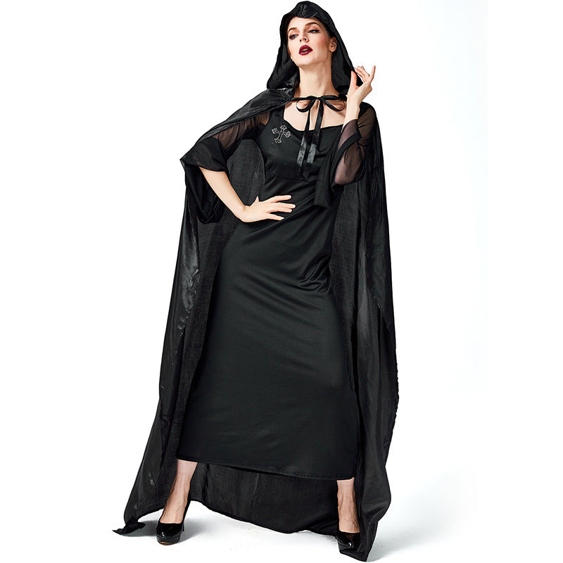 Women Vampire Scary Black Witch  Cosplay Costume Dress For Halloween Party Performance