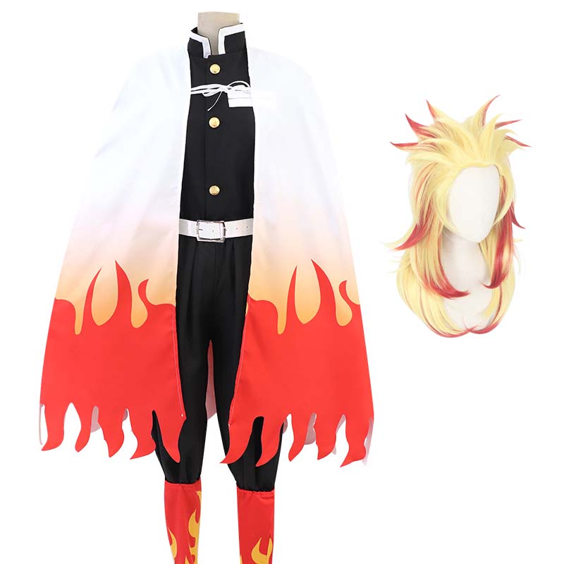 Anime Kyojuro Rengoku Costume With Wigs Full Set Halloween Costume Outfit Set