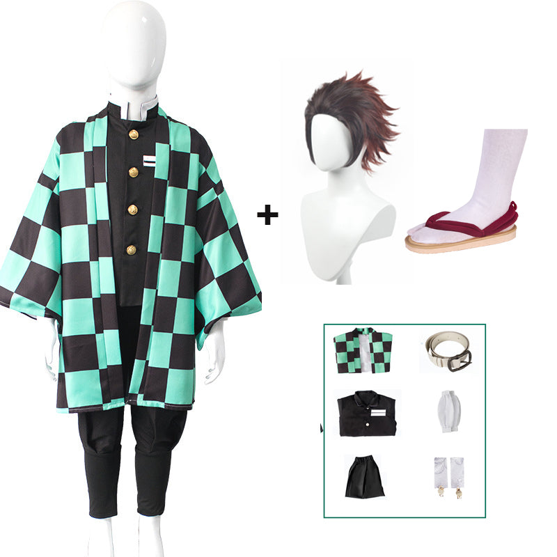 Anime  Tanjiro Kamado Kids Costume+Wigs+Shoes Full Set Boys Girls Halloween Costume Outfit