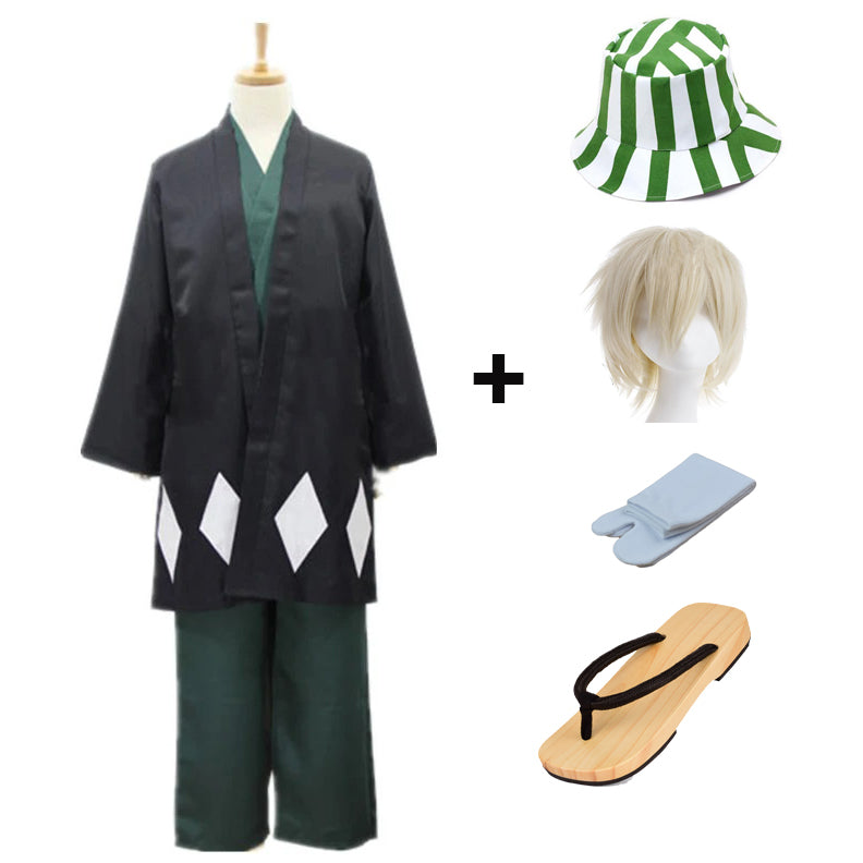 Anime Kisuke Cosplay Costume Full Set With Wigs and Wood Clogs Shoes