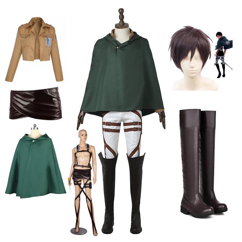 Attack On Titan Shingeki no Kyojin Eren Jaeger Whole Set Costume Costume Uniform With Wigs and Boots