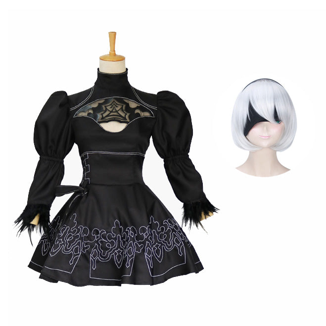 Nier: Automata YoRHa No.2 Type B 2B Cosplay Costume Dress With Wigs Set Halloween Costume