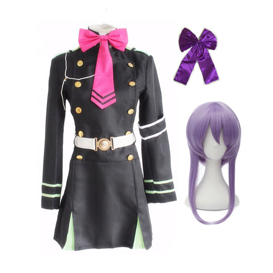 Anime Seraph of the End Shinoa Hiragi Costume Uniform + Wigs Full Set Halloween Costume