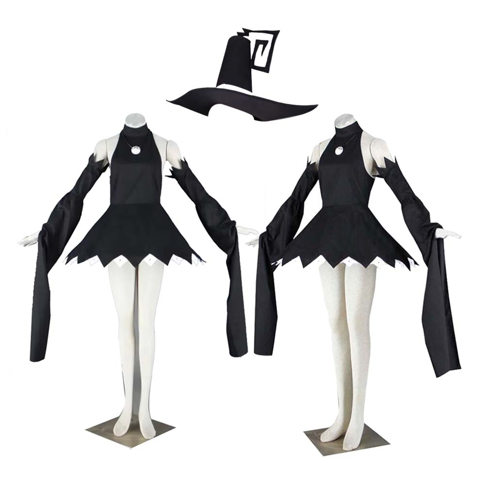 Soul Eater Halloween Cospaly Blair Oversleeve Black Dress Costume Carnival Costume Outfit With Hat For Kids and Adults